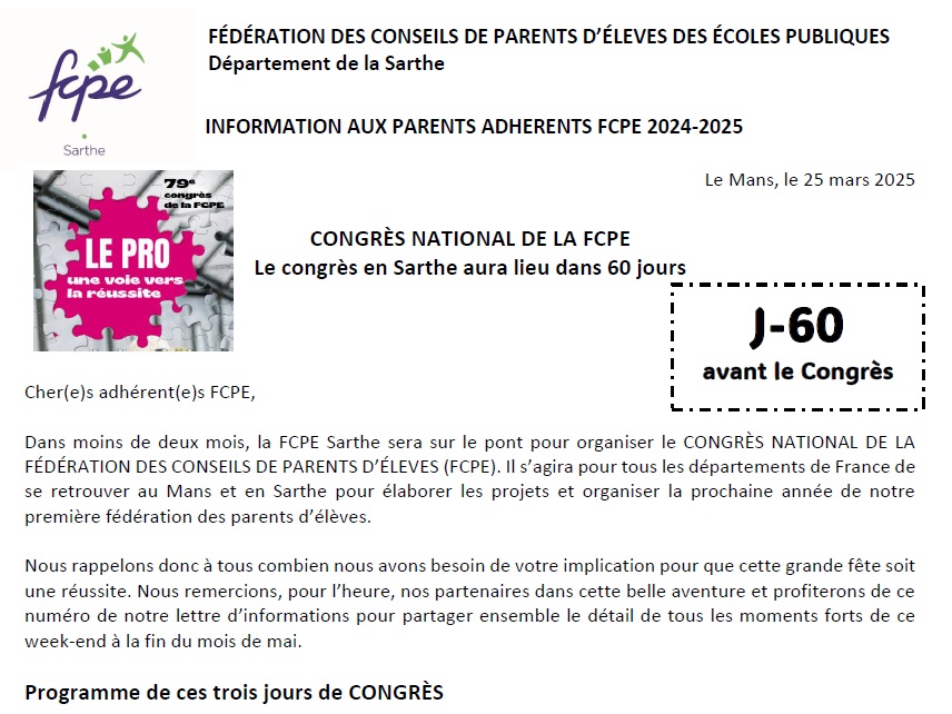 Lettre d'informations mars 2025