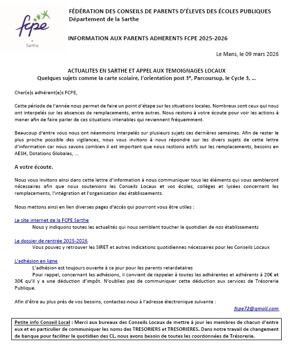 ACTUALITES EN SARTHE ET APPEL AUX TEMOIGNAGES LOCAUX